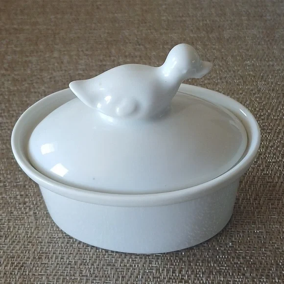 Vintage Apilco Porcelain A Feu Duck Finial Covered Lidded Pate Dish - Picture 2 of 4
